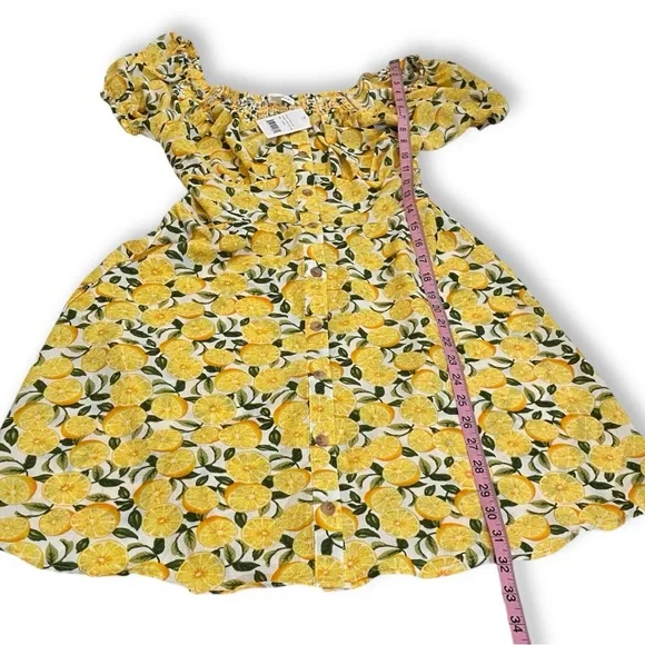 NWT BAILEY BLUE Lemon Print Mini Dress Square Neck Puff Sleeve Smocked Fruit New - Picture 8 of 9